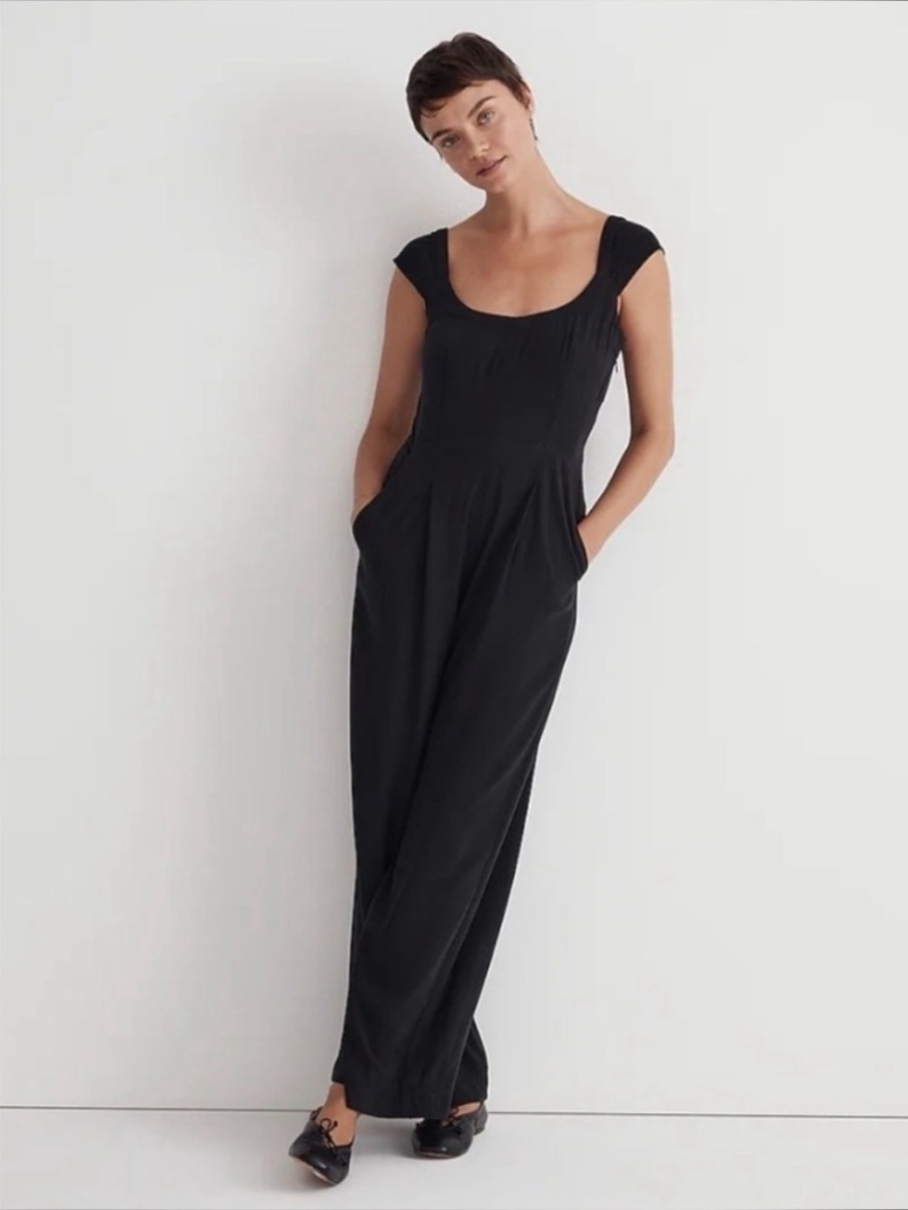 Madewell cap sleeve Wide-Leg Jumpsuit with pockets